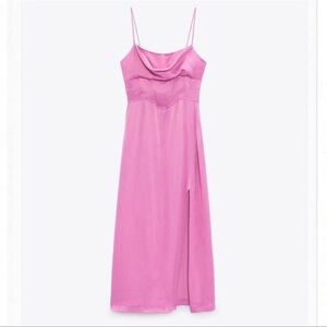 Zara Satin effect midi spaghetti strap dress